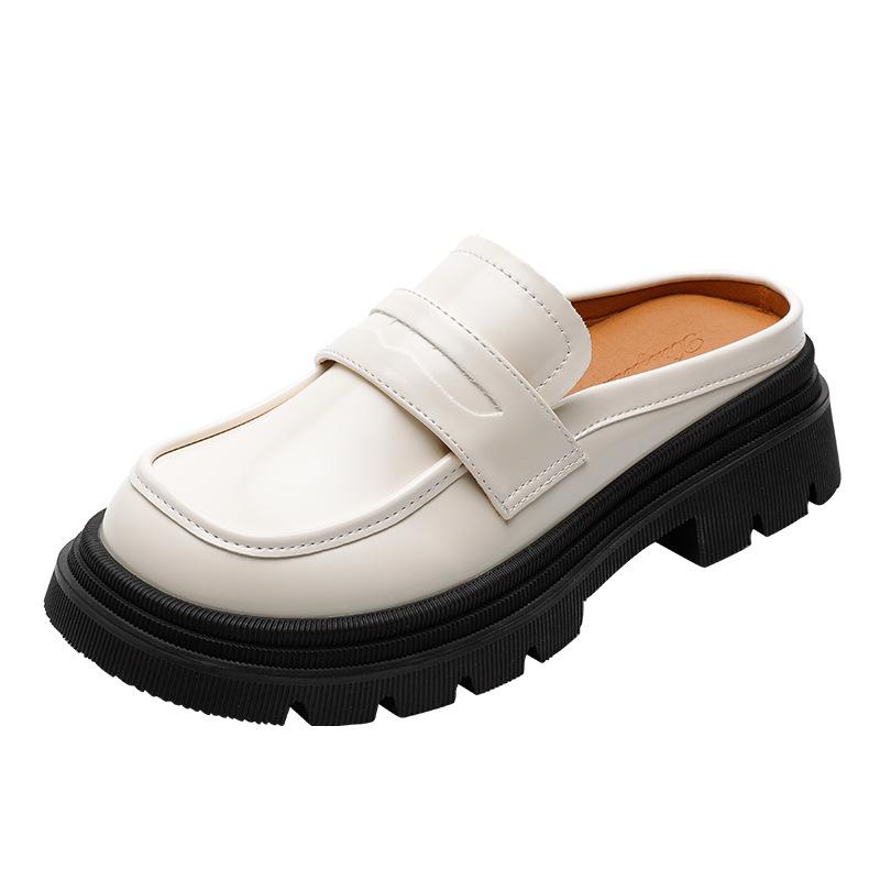 

2025 spring and summer popular thick-soled half-tow retro British style small leather shoes women s casual wear outside a pedal of cool slippers 40