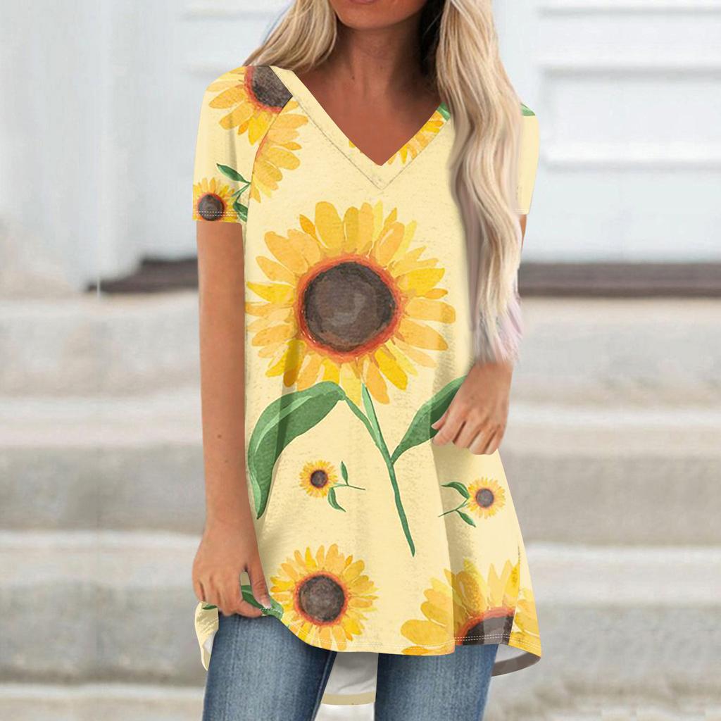 Ladies Short Sleeve Pleated Loose Tops Plus Size Casual Tops V Neck Short Sleeves Casual Summer T Shirts Ladies Tops T Shirts Shirts