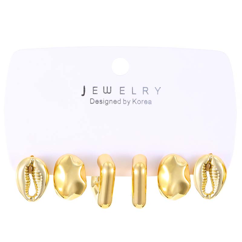 Vintage Gold Color CCB Round Stud Earrings Set for Women Exaggerated Geometric Hollow Personality Earrings Zircon Party Gifts