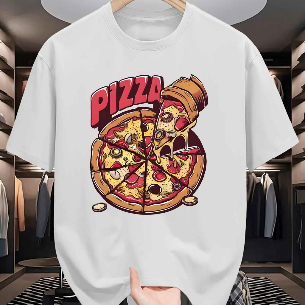 Pizza Graphic Tee Men Summer Casual Short Sleeve Round Neck Breathable Knit TShirt