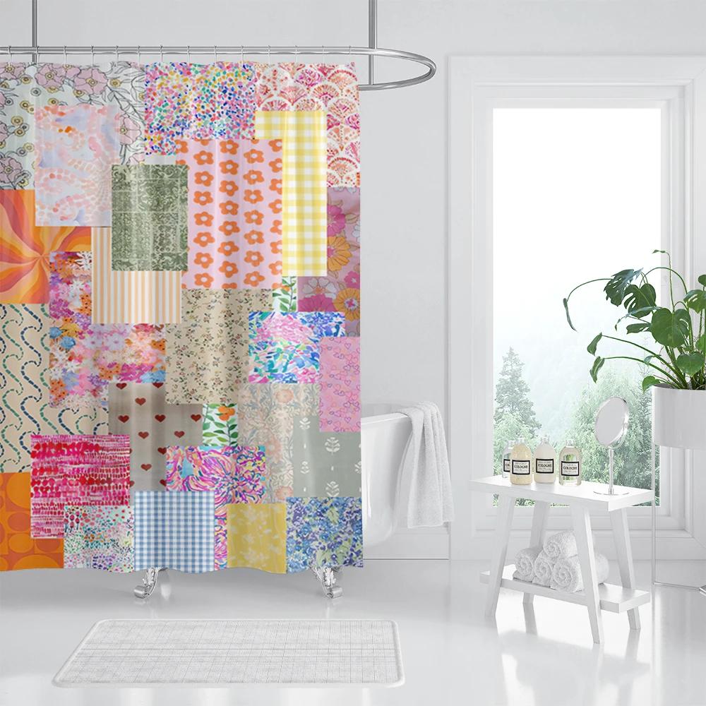 

Занавески для душа в стиле пэчворк в стиле бохо для ванной комнаты, цветные винтажные занавески для душа, водонепроницаемые тканевые экраны для ванн 180x180cm-70x70in