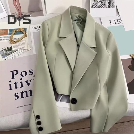 Damedressjakke Formell Forretningsstil Nedslått Krage Knappdekor Slim Fit Kort Ensfarget Lange Ermer Cardigan Enkeltknapplukking OL Pendling