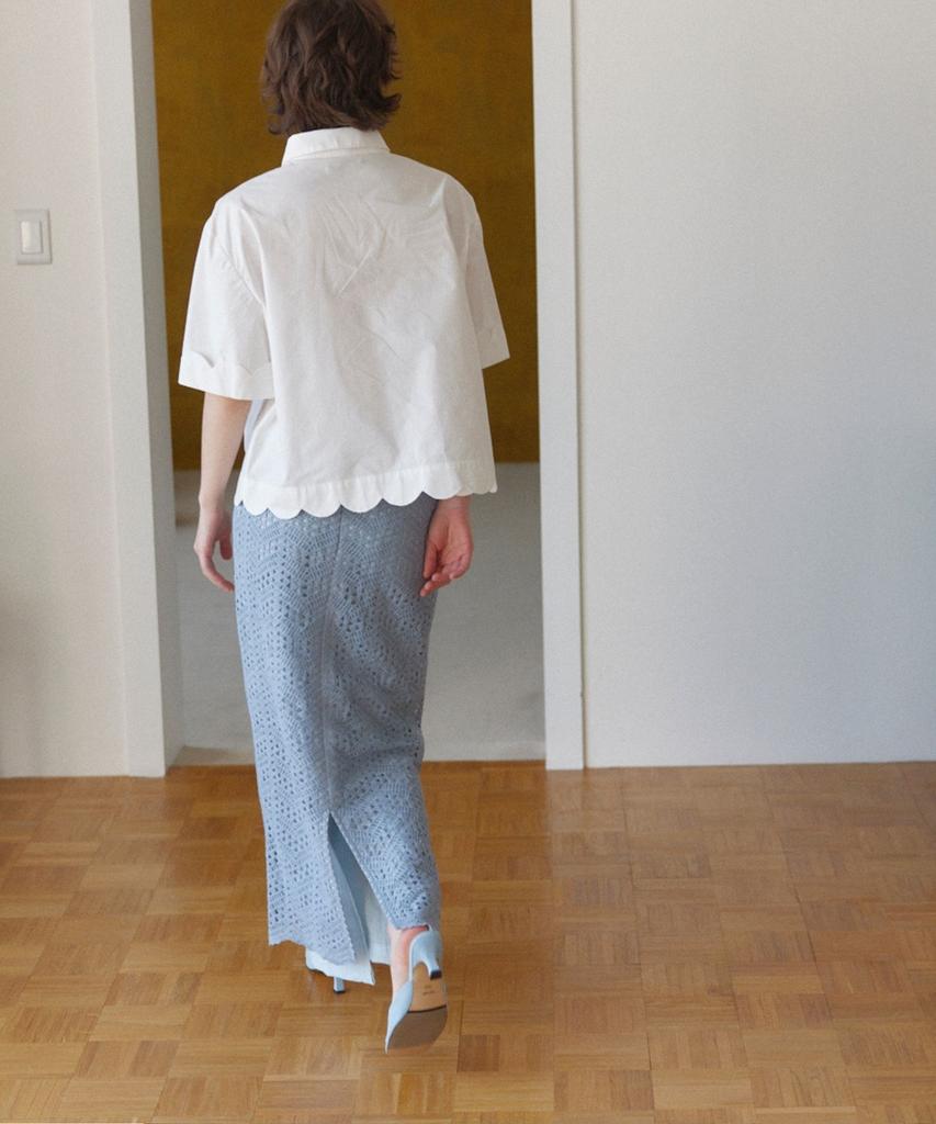 Okuka Crochet Knit Long Skirt - Deep Sky