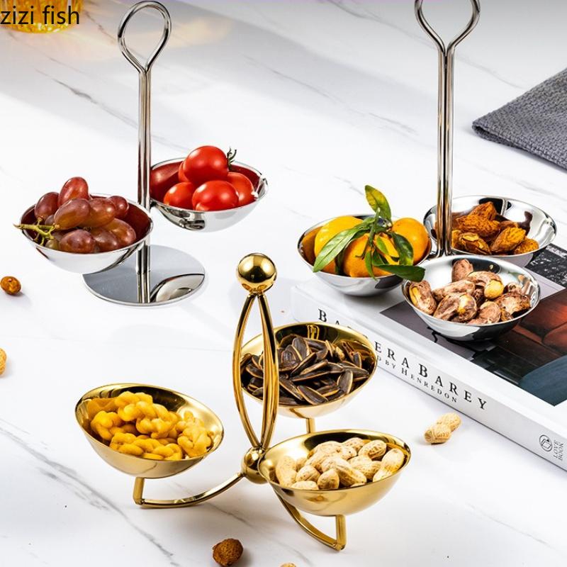 Stainless Steel Snack Platter 3-layer Fruit Plate Snack Bowl Dessert Plate Candy Bowl Pastry Plates Dried Fruit Platter Dish
