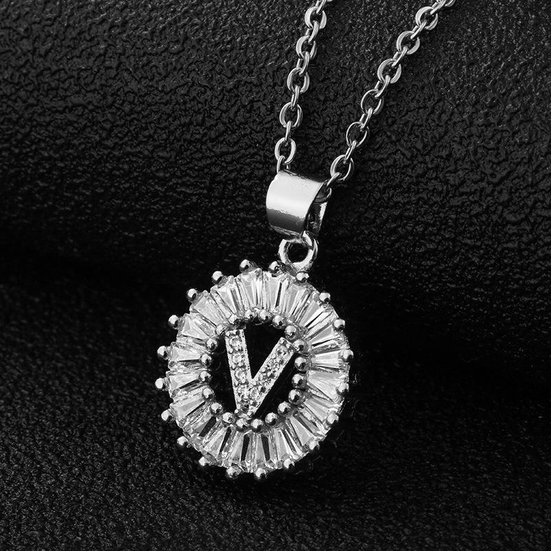 Xiyin Multicolor Zircon Copper Clavicle Chain Necklace with 26 Initial Pendants for Women