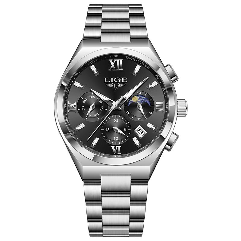 LIGE Top Original Luxury Man Wristwatch Luminous Waterproof Week Date Watch For Men Stainless Steel Quartz Fashion Men's Watches