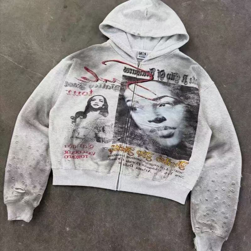 New digital 3D printing zipper Y2K sweater jacket for men and women