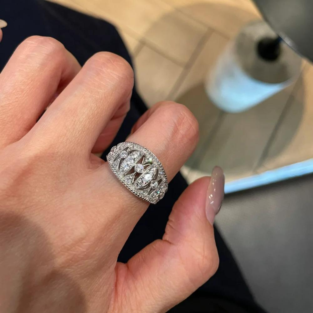 Open Ring Vintage Stackable Diamond Ring Elegant Minimalist Princess Cut Engraved Lantern Band for Women adjustable