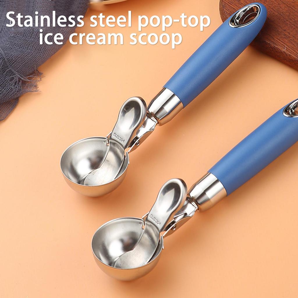 Ice Cream Scoop Stainless Steel Pop-Top Fruit Baller Scoop Stainless Steel Pop-Top Cantaloupe Baller Spoon Dishwasher Safe For