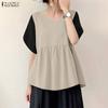 ZANZEA Women Casual V-Neck Patchwork Short Sleeve Loose Blouse
