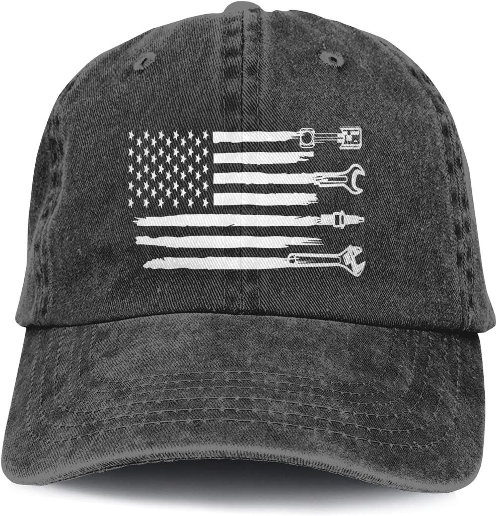 Mechanic Tools American Flag Distressed Baseball Cap Vintage Washed Polyester Adjustable Patriot Hat Adult
