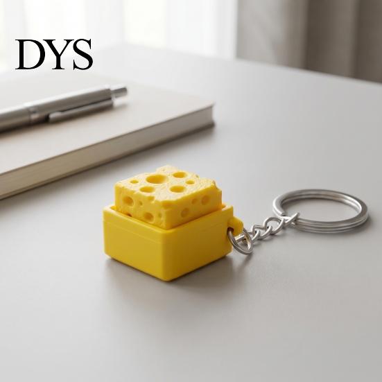 Unique Cheese Shape Keyring Fidget Keychain, Mechanical Keyboard Click, Creative Sound Stress Relief Funny Sensory Gift Toy, Durable Plastic Portable