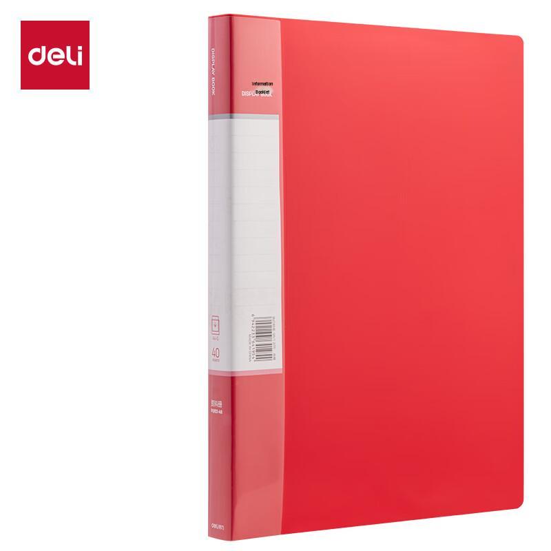 Deli A4 Red File Folder with 40 Transparent Pockets