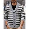 Cross-Border Men's Clothing European and American Men's Collared Knit Sweater Jacket Autumn and Winter Striped Thick Cardigan Sweater Sy0142