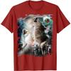 Space Wolves Graphic Tee Howling At Moon Print Cotton Casual Crew Neck T-Shirt for Men