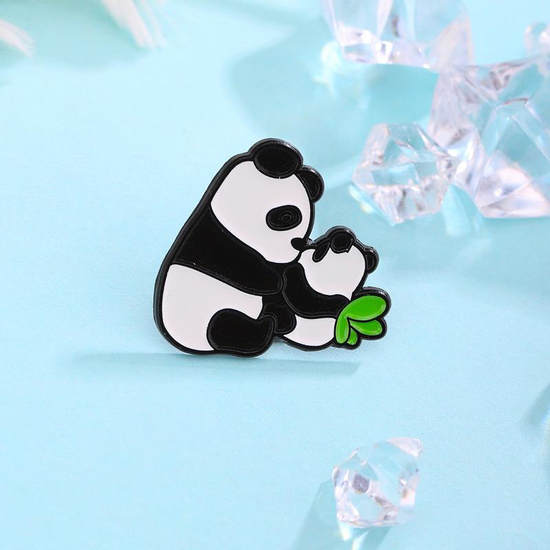 Panda Mom Hugging Baby Panda Brooch with Butterfly Wings