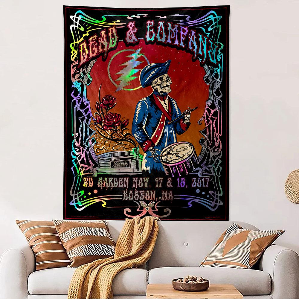 Dead and Company Tapestry Wall Hanging, 2017 Boston Concert Poster Art, Retro Wall Decor for Bedroom Living Room Dorm