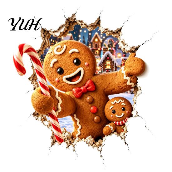 Holiday Wall Stickers Christmas Break-In 3D Decal, Santa Claus/Deer/Snowman/Elf/Dog/Nutcracker/Gingerbread Man Patterns Window Festive Home Decoration