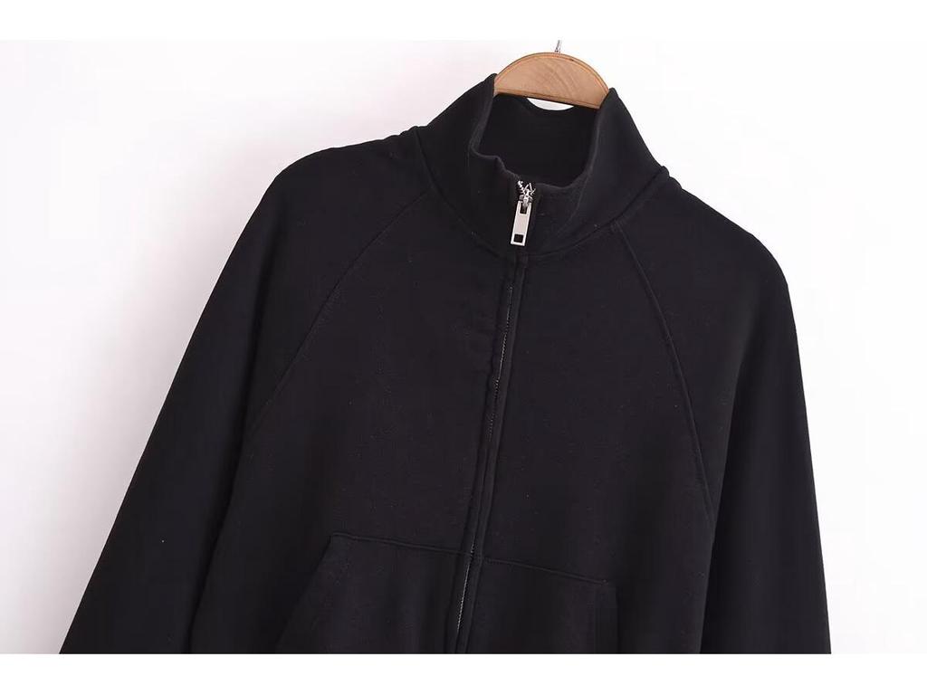 Spring 2025 Women's Casual European/American Style Stand-up Collar Zip-up Sweatshirt with Long Pants