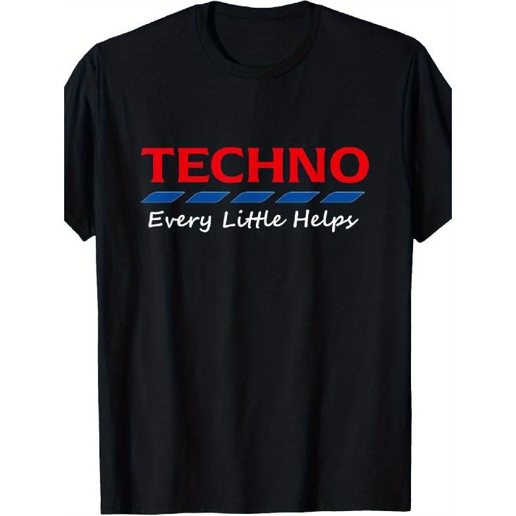 Family T Shirts Print Techno Music T-Shirt Every Little Helps Graphic Tee with Red Techno Lettering Soft Breathable Fabric for Men Everyday Special S