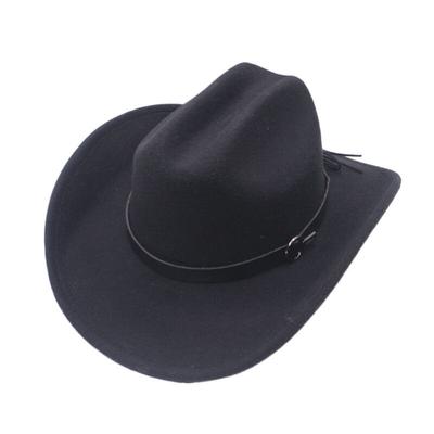 New Black Belt Top Hat European and American Punk Style Big Edge Hat Men and Women Horseback Riding Western Denim Roll Brim Hat