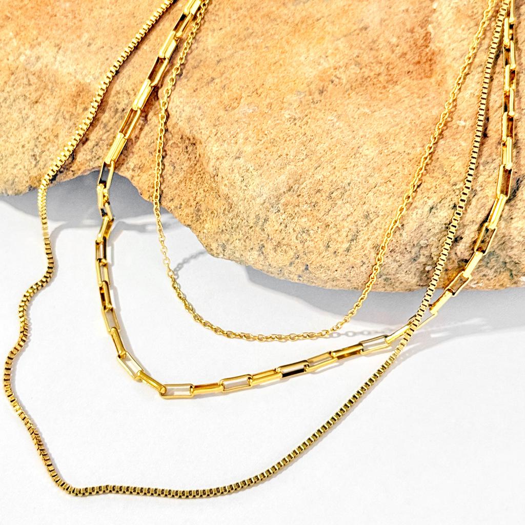 Geometric Modern Layering Necklaces with 18K Gold Plated Stainless Steel and Sweater Chain