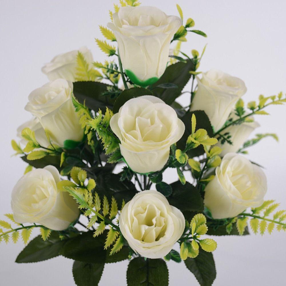 12 Heads Fake Flowers Simulated Artificial Plants Home Decor Rose Flowers Bouquet  Table