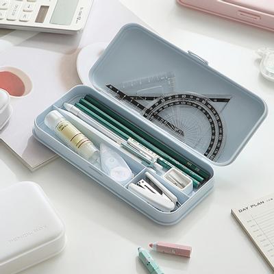 Stationery Box Portable Thin Large Capacity Macaron Color Stationery Case with Partitioned Storage Anti-Fall Shell Office Pen Organizer