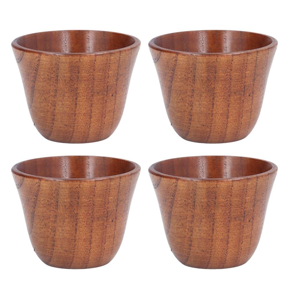 4Pcs Set Solid Wood Wooden Tea Cups Heat Insulation Wooden Coffee Cup Wooden Cup Set  Tea Drinking