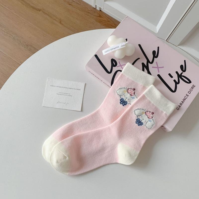 

Девочки Весенние и Летние Тонкие Милые Мультяшные Потные Дышащие Гольфы-трубы Хлопковые 1 pair розовый/белый