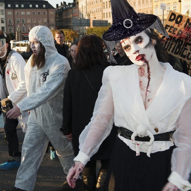 Witch Hat Sunglasses Gloves for Halloween Party Decorations Wizard Cap Photo Props Wide Brim Hat with Blingblign Veil