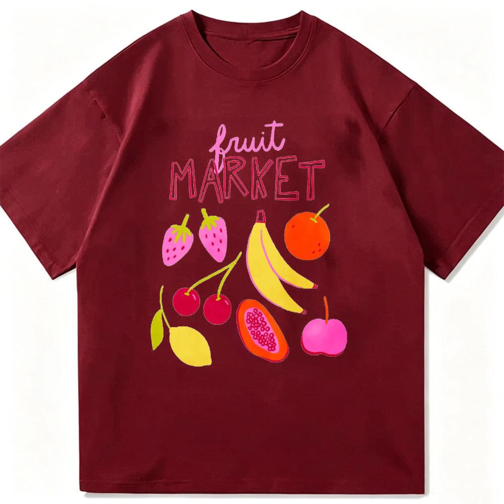 Fruit Market Graphic T Shirt Summer Vintage Fruit Print Short Sleeve Tees Casual Loose Fit Crew Neck Cotton Tops