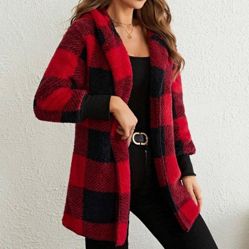 Autumn and Winter Women's Jacket Loose Plaid Wool Cardigan Fashion Sweater