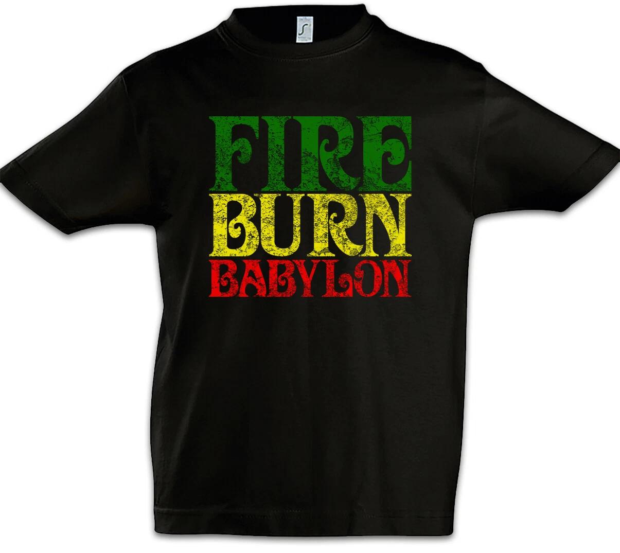 Fire Burn Babylon Kids Boys kids boys T-Shirt Rasta Reggae Jamaica Africa Rastafarian 140