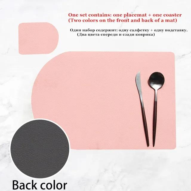 Set di Sottobicchieri e Sottopiatti in PU a Doppio Strato Impermeabili Antiscivolo Isolanti in Pelle per Tavola