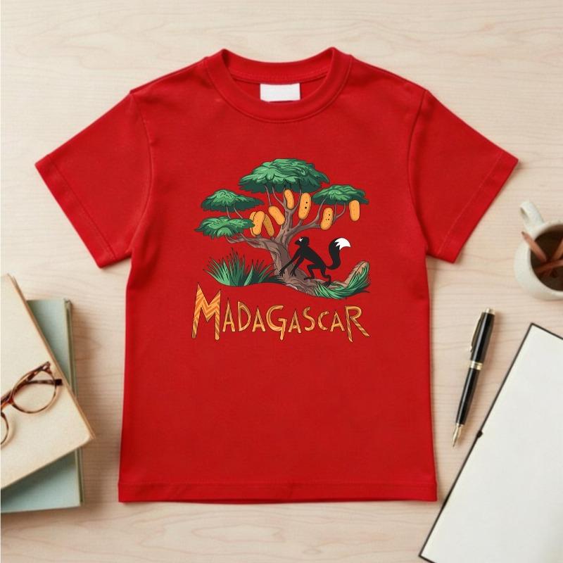 Kids Summer Crewneck Short Sleeve Tee, Cartoon Baobab Tree Print Casual Top