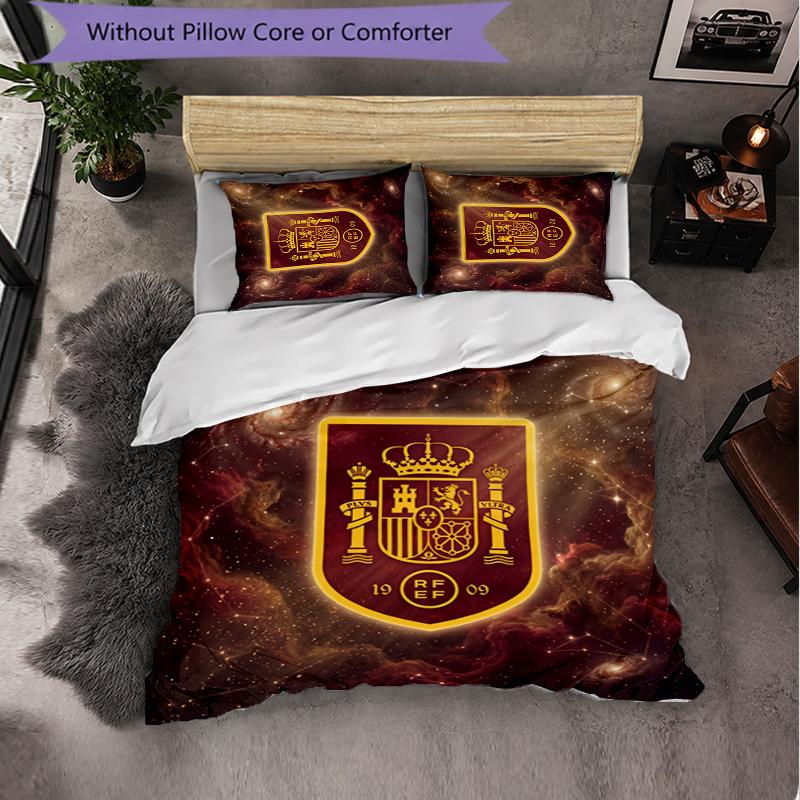 Ensemble de literie 3 pièces motif football Espagne Housse de couette douce en microfibre avec taies d'oreiller pour chambre à coucher