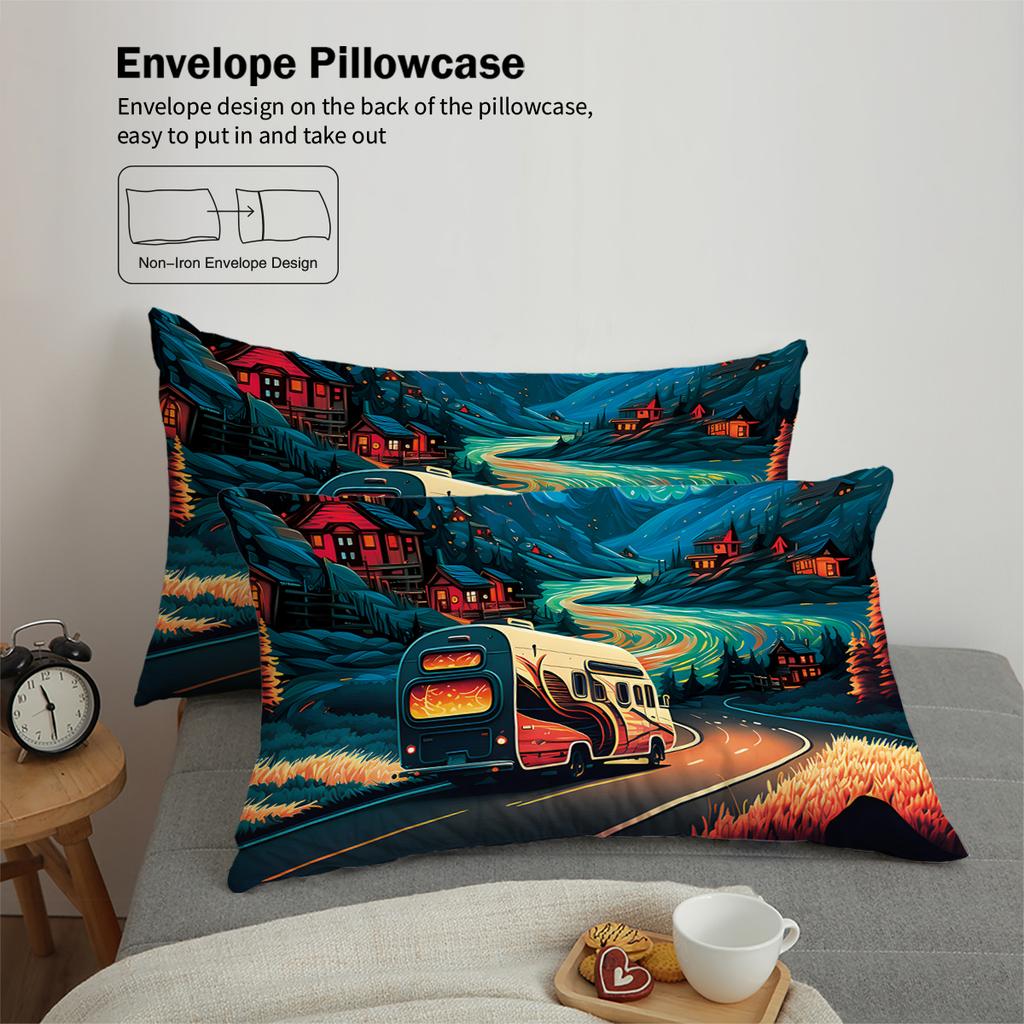 3-piece set, camping pattern printed duvet set, queen, king, double bed, party funny and creative bedding set