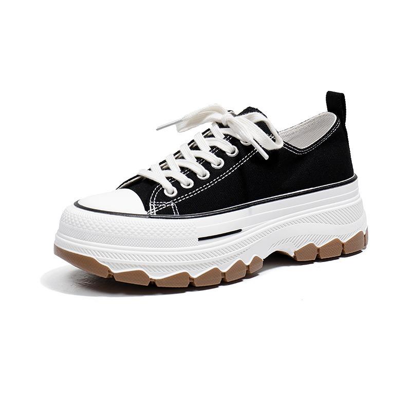 Canvas women's shoes platform heightening shoes spring and summer new wavy bottom round head lace-up classic versatile women's shoes