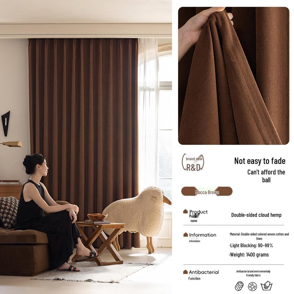 Double-Sided Cream Cotton Linen Blackout Curtains - High-End Feel for Bedroom & Living Room