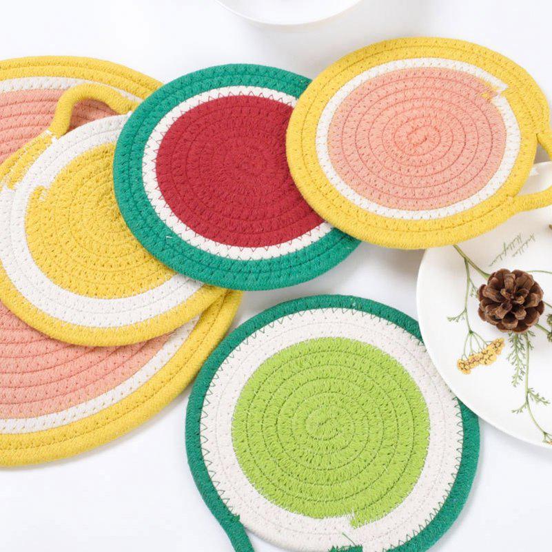 Kitchen Table Mat Tableware Pad Woven Heat Resistance Party Photo Props Fruit Shape