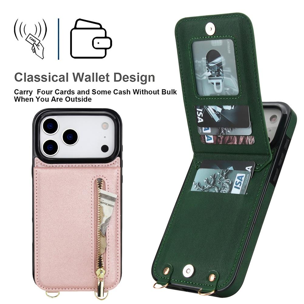 Wallet Zipper Crossbody Lanyard 4 Credit Card Slot Case For iPhone 17 Pro Max 17 Air 16e 16 1514 + 13 12 11 XR XS 8 Plus 7 Cover