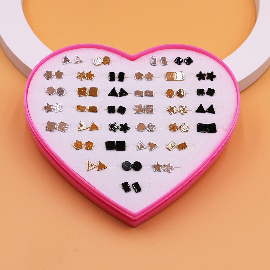 36 Pairs Pink Heart Gift Box - Assorted Styles Exquisite Plastic Stud Earrings