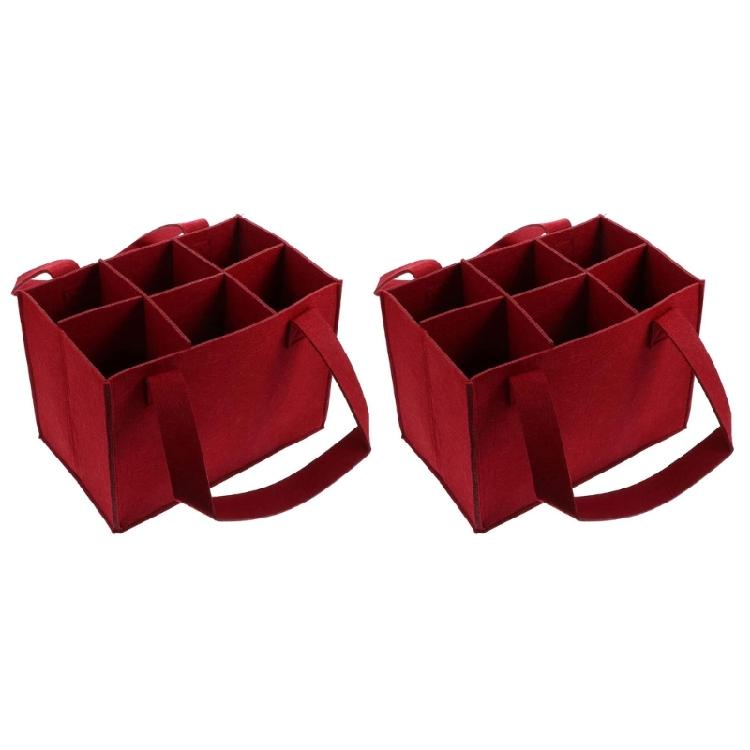 2Pieces 6 Bottle Wine Bag Nonwoven Felt Fabric with Dividers and Handle Wine Bottle Carriers Handbag for Camping Picnics