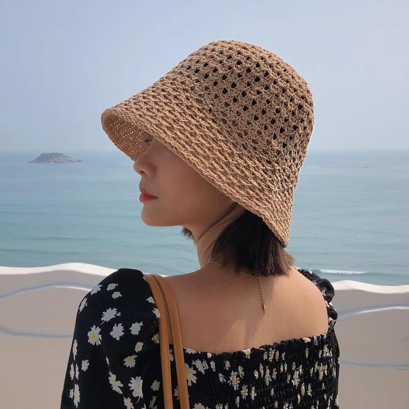 Summer Hollow Bucket Hat Women's Breathable Hat Thin Anti-ultraviolet Sun Hat Fashion Basin Hat Bucket Advanced Sense