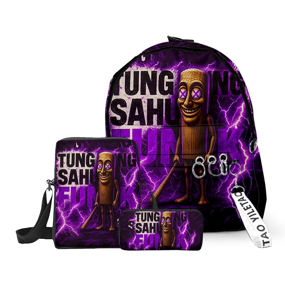 Hip Hop Populair Nieuw tungtungtung 3D Print 3 stuks/Set leerling Schooltassen Laptop Dagrugzak Rugzak Schuin gedragen schoudertas Etui