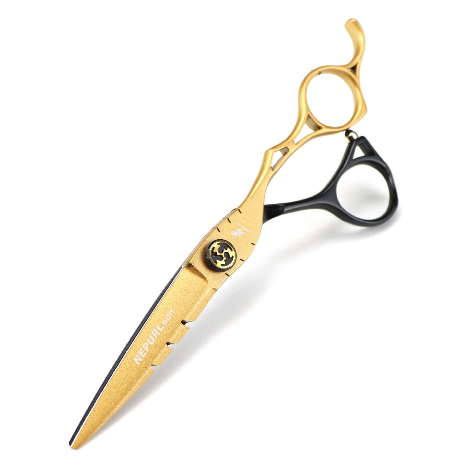 6.0 Black Gold Hairdressing Scissors Set: Napsen Hollow Handle Straight & Thinning Shears