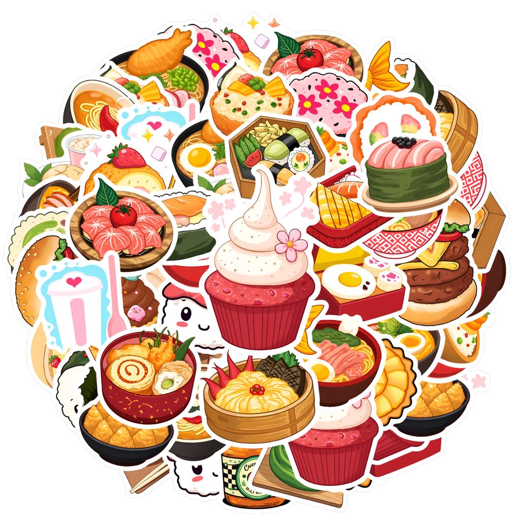 35pcs-50pcs Playful Snacks Stickers Colorful Food Funny Stickers Food Stickers For Guitar DIY Skateboard Laptop Luggage Decor
