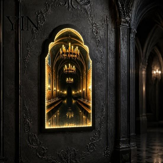 Mirror Light Up Ghost Mirror, Arched Wooden Frame Ghost/Grim Reaper Halloween Battery Operated Wall Art Soft Ambient Lighted Decorative for
