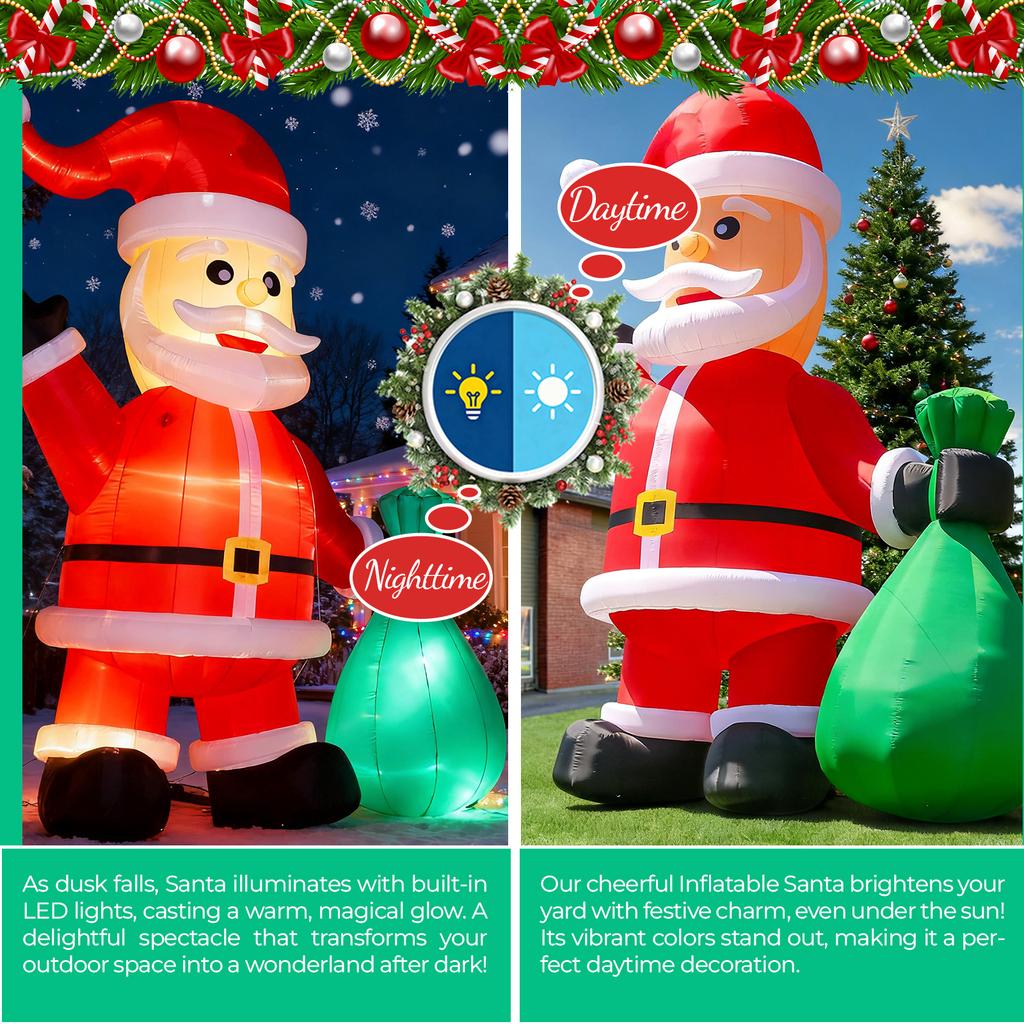 Glowing Christmas Giant Inflatable Santa Claus with LED Light Outdoor Christmas Yard Inflatable Santa with Light Blower
